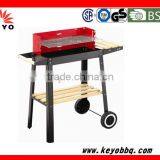 KEYO Hot Sale Rectangular Charcoal Bbq Grill Trolley With Wood Table thumbnail-1
