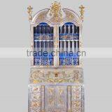 Gold Gilding Wooden Curio Cabinets With Flowers Paint Motif, Hand Painted Red Chinoiserie Secretary Cabinet With Drop Front Desk thumbnail-4