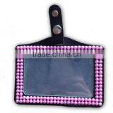 Pearl Style ID Holder, High Quality Promotion Gift PU Leather Badge Holder With Crystal Gem Decoration thumbnail-4