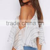 Latest Design Halter Neck off Shoulder Woman Tops Summer Ruffle Tops thumbnail-3