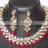 Pearl Polki Gold Plated Kundan Necklace Earring Set thumbnail-1