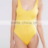 Custom Design Women Bodysuit Cotton Soft Bodybuilding Jumpsuit Sexy Low Back One Piece Playsuit Yellow thumbnail-4