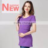 Wild Short Sleeve Nursing Clothes Scoop Neck Breastfeeding Clothing Cotton Maternity Mother Outdoor Tops thumbnail-3