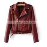 Zm50294b Spring and Autumn Lady Zipper pu Coats Fashion Lapel Slim Women Coat thumbnail-4