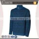 100% Wool Long Sleeve Jacquard Winter Sweater Quarter Zip Pullover for Mens thumbnail-1