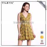 Odm Services Pleated V Neck Sleeveless Dress Flower Slim Waist thumbnail-5