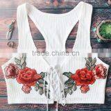 rose embroidered women tank top /lzwya white rose women t shirt tee tanktop /drawstring tank top t shirts