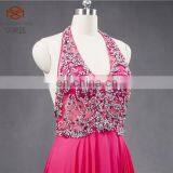 Cheap Best Quality ZZ-E0012 See Through Backless Halter Beading Long Chiffon Evening Dress thumbnail-4