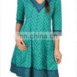 Green Colored Anarkali Kurta Charming Floral Print 100% Cotton Fabric 3/4 Sleeve thumbnail-1
