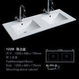 Bathroom Ceramic White Color Double Above Cabinet Luxury European Rectangle Top Two Hole Wash Basin