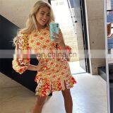 LAITE D2195 Amazon Hot Sales Long Sleeve Printed Flounced Casual Dresses Women V-neck Bandage Sexy Dresses thumbnail-6