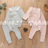 Autumn Winter Baby Cotton 2pcs Outfit Newborn Toddler Boy Girl Rompers + Pants Clothes Set Long Sleeve Striped Solid Clothing thumbnail-1