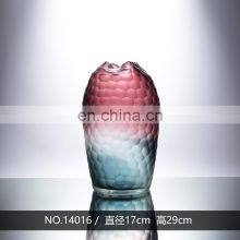 Decorative Modern Transparent Handmade Blue And Pink Color Pattern Glass Vase For Home Decoration thumbnail-4