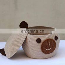 Hot Sale Bear Toy Basket for Kids, Basket Made With Cotton Ropre Cute Natural Basket Nursery Decoration for Baby and Kids thumbnail-2