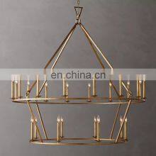 Modern Luxury Dining Large Glass Gold 19TH C. ENGLISH OPENWORK Two-Tier Round Chandelier For Living Room Bedroom thumbnail-2