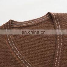 Custom Manufacturer's 100% Cashmere Deep V-Neck Cardigan Sweater for Women Knitted Casual Style for Winter With Front Logo thumbnail-3