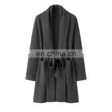 100% Knitted Mid-Length Cashmere Sweater Cardigan Inner Mongolia Plus Size Coats Front Logo Solid Pattern Winter Season Pocket thumbnail-1