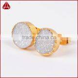 10mm Round Natural Agate Titanium AB Druzy Stone Stud Earrings thumbnail-1