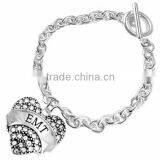 Genuine Austrian Clear Crystal Registered Nurse "ETM" Charm Chain Link Bracelet thumbnail-3