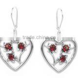 925 Sterling Silver Genuine Garnet Dangle Heart Shape Earring Wholesale Jewellery thumbnail-1
