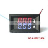 DC 100V 100A Car Digital Electrical Ammeter Voltmeter Amp Current and Voltage Meter LED Dual Red Blue 0.28" Testers