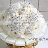 Luxurious White Satin Pearls Jewel Bouquet Bridal Bouquet Bridesmaid Bouquet thumbnail-2
