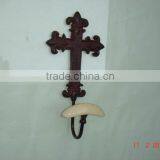 Metal Decorative HOLY CROSS Hook With Ceramic Knob, Home Decoration Hook, Metal Wall Art Hook, European Style Hook, Vintage Hook thumbnail-1