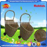 Unique Vintage Willow Weaved Woven Wicker Shopping Trolley Wheels Basket Cart thumbnail-1