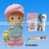 Children DIY Cute Girl Ceramic Money Box for Home Decor