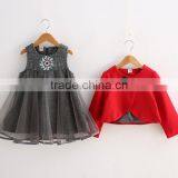 Autumn Clothing Sets for Children Stripe Girls Flowers Embroidered Net Dress Long-sleeve Shawl thumbnail-2