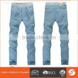 Men Elastic Waistband Light Blue Fashion OEM Casual Jeans