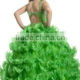 New Green Beaded off Shoulder Girls' Gown thumbnail-2