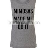 Soft Lightweight Womens Muscle Tank Grey/Black Deep Cut Workout Shirts OEM Running Top Gym Clothing thumbnail-6