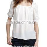 Latest Pleated Neck Puffed Shoulders Silk Blouse Elegant Silk Blouses Models thumbnail-2