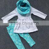 3 Pieces Scarf Hot White and Blue Top Kids Outfits Tribal Snowflake Pant New Design Hot Sell Boutique Clothes Sets thumbnail-1