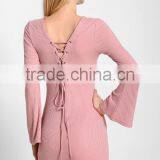Hot Selling 100 Cotton Pink Skin Tight Knitted Vent Hem Sweater Dress With Wide Sleeves thumbnail-3