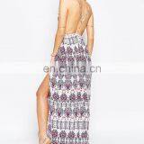 OEM Service China Factory Maxi Long Floral Plunge Spaghetti Strip Cross Back Side Split Beach Trendy Dress 2017 thumbnail-3