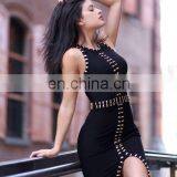 2017 Fashion Black Sleeveless O Neck Vent Heavy Beading Beauty Party Dresses thumbnail-3