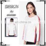 Varsity Trim Sweater Women Top Ribbed Collar Double Side Slit Design Ladies Tops
