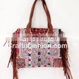 Designer Hippie Gypsy Mirror Work Leather Tote Bag- Designer Embroidered Mirror Work Leather Tote Bag- Handmade Genuine Handbag
