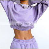 Custom Logo Plain Womens Ins Causal Crop 2 Pcs Jogger Sweat Pants Hoodies Sweatshirts Set thumbnail-3