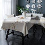 Custom Linen Rectangle Tablecloth Gold Leaf Embroidery Cotton Linen Dust-Proof Table Cover for Party thumbnail-3