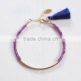 Wholesale Rose Quartz Bead Bracelet With Green Tassel Charm Brass Tube for Girl thumbnail-4