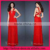 Elegant Halter Empire Waist Floor Length Off Shoulder Red Evening Dress