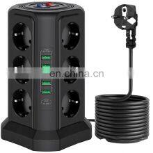 OEM EU Tower Power Strip Desktop Outlet Lightning Protection Patch Panel Extension Lead With 5 USB 12 Outlets
