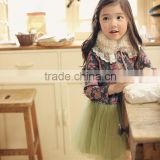 Europe Style High-Neck Autumn Print Flower Lace Girl Dress