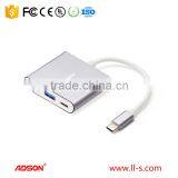 CE, ROHS, FCC Approval Portable TYPE C to 2 Port USB 3.0 Hub with PD Charging Port