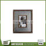 Galvanized Plate With Frame, Standing Wooden Photo Frame 4x6