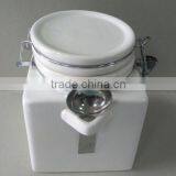Plain White Ceramic Square Shape Storage Jar With Handle and Spoon thumbnail-2