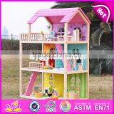 2017 New Design Pink Girls Pretend Play Wooden Doll House Toys W06A170 thumbnail-1
